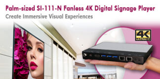 Palm-sized SI-111-N Fanless 4K Digital Signage Player